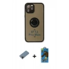 MARSİLYAN™- iPhone 12 Pro Max Kılıf Yörünge Çizgi - Siyah 18D Cam Ekran Koruyucu + Shine Kamera Lens Koruma Cam - SH