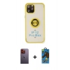 MARSİLYAN™- iPhone 12 Pro Max Kılıf Yörünge Çizgi - Siyah 18D Cam Ekran Koruyucu + Neon Fosforlu Kamera Lens - TU