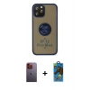 MARSİLYAN™- iPhone 12 Pro Max Kılıf Yörünge Çizgi - Siyah 18D Cam Ekran Koruyucu + Neon Fosforlu Kamera Lens - TU