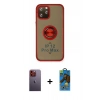 MARSİLYAN™- iPhone 12 Pro Max Kılıf Yörünge Çizgi - Siyah 18D Cam Ekran Koruyucu + Neon Fosforlu Kamera Lens - TU