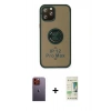 MARSİLYAN™- iPhone 12 Pro Max Kılıf Yörünge Çizgi - Siyah 20D Premium Cam Ekran Koruyucu + Turuncu Neon Fosforlu Kamera Lens