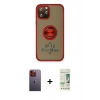 MARSİLYAN™- iPhone 12 Pro Max Kılıf Yörünge Çizgi - Siyah 20D Premium Cam Ekran Koruyucu + Turuncu Neon Fosforlu Kamera Lens