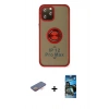 MARSİLYAN™- iPhone 12 Pro Max Kılıf Yörünge Çizgi - Siyah 34D Izgaralı Cam + Renkli Kamera Lens Koruma Cam - TU