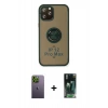 MARSİLYAN™- iPhone 12 Pro Max Kılıf Yörünge Çizgi - Siyah 360 Mat Full Body Arka Koruyucu + Neon Fosforlu Kamera Lens - YL