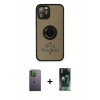 MARSİLYAN™- iPhone 12 Pro Max Kılıf Yörünge Çizgi - Siyah 360 Mat Full Body Arka Koruyucu + Neon Fosforlu Kamera Lens - YL