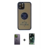 MARSİLYAN™- iPhone 12 Pro Max Kılıf Yörünge Çizgi - Siyah 360 Mat Full Body Arka Koruyucu + Neon Fosforlu Kamera Lens - YL