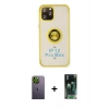 MARSİLYAN™- iPhone 12 Pro Max Kılıf Yörünge Çizgi - Siyah 360 Mat Full Body Arka Koruyucu + Neon Fosforlu Kamera Lens - YL