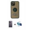 MARSİLYAN™- iPhone 12 Pro Max Kılıf Yörünge Çizgi - Siyah 3D Antistatik Cam Ekran Koruyucu + Neon Fosforlu Kamera Lens - BZ