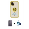 MARSİLYAN™- iPhone 12 Pro Max Kılıf Yörünge Çizgi - Siyah 3D Antistatik Cam Ekran Koruyucu + Neon Fosforlu Kamera Lens - BZ