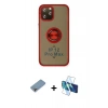MARSİLYAN™- iPhone 12 Pro Max Kılıf Yörünge Çizgi - Siyah 3D Antistatik Cam Ekran Koruyucu + Shine Kamera Lens Koruma Cam - GI