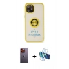 MARSİLYAN™- iPhone 12 Pro Max Kılıf Yörünge Çizgi - Siyah 3D Antistatik Cam Ekran Koruyucu + Neon Fosforlu Kamera Lens - TU