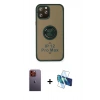 MARSİLYAN™- iPhone 12 Pro Max Kılıf Yörünge Çizgi - Siyah 3D Antistatik Cam Ekran Koruyucu + Neon Fosforlu Kamera Lens - TU