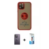MARSİLYAN™- iPhone 12 Pro Max Kılıf Yörünge Çizgi - Siyah 5D Eko Cam Ekran Koruyucu + Neon Fosforlu Kamera Lens - BZ