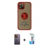 MARSİLYAN™- iPhone 12 Pro Max Kılıf Yörünge Çizgi - Siyah 5D Eko Cam Ekran Koruyucu + Neon Fosforlu Kamera Lens - SI