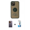 MARSİLYAN™- iPhone 12 Pro Max Kılıf Yörünge Çizgi - Siyah 5D Eko Cam Ekran Koruyucu + Neon Fosforlu Kamera Lens - SI