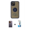 MARSİLYAN™- iPhone 12 Pro Max Kılıf Yörünge Çizgi - Siyah 5D Eko Cam Ekran Koruyucu + Neon Fosforlu Kamera Lens - SI