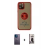 MARSİLYAN™- iPhone 12 Pro Max Kılıf Yörünge Çizgi - Siyah Bilvis Hayalet Cam Ekran Koruyucu + Neon Fosforlu Kamera Lens - MI