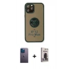 MARSİLYAN™- iPhone 12 Pro Max Kılıf Yörünge Çizgi - Siyah Bilvis Hayalet Cam Ekran Koruyucu + Neon Fosforlu Kamera Lens - MI
