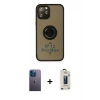 MARSİLYAN™- iPhone 12 Pro Max Kılıf Yörünge Çizgi - Siyah Bilvis Hayalet Cam Ekran Koruyucu + Neon Fosforlu Kamera Lens - MI