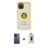 MARSİLYAN™- iPhone 12 Pro Max Kılıf Yörünge Çizgi - Siyah Bilvis Hayalet Cam Ekran Koruyucu + Neon Fosforlu Kamera Lens - MI