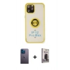 MARSİLYAN™- iPhone 12 Pro Max Kılıf Yörünge Çizgi - Siyah Bilvis Hayalet Cam Ekran Koruyucu + Neon Fosforlu Kamera Lens - MI