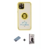 MARSİLYAN™- iPhone 12 Pro Max Kılıf Yörünge Çizgi - Siyah Bilvis Hayalet Cam Ekran Koruyucu + Shine Kamera Lens Koruma Cam - PE