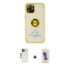 MARSİLYAN™- iPhone 12 Pro Max Kılıf Yörünge Çizgi - Siyah Joko 5D Cam + Gold Shine Kamera Lens