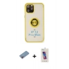 MARSİLYAN™- iPhone 12 Pro Max Kılıf Yörünge Çizgi - Siyah Joko 5D Cam + Shine Kamera Lens Koruma Cam - PE
