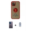 MARSİLYAN™- iPhone 12 Pro Max Kılıf Yörünge Çizgi - Siyah Joko Magic 5D Cam + Mavi Neon Fosforlu Kamera Lens