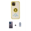 MARSİLYAN™- iPhone 12 Pro Max Kılıf Yörünge Çizgi - Siyah Joko Magic 5D Cam + Mavi Neon Fosforlu Kamera Lens