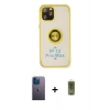 MARSİLYAN™- iPhone 12 Pro Max Kılıf Yörünge Çizgi - Siyah Joko Magic 5D Hayalet Cam + Mavi Neon Fosforlu Kamera Lens