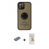 MARSİLYAN™- iPhone 12 Pro Max Kılıf Yörünge Çizgi - Siyah Mat Seramik Nano Ekran Koruyucu + Renkli Kamera Lens Koruma Cam - PE