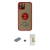 MARSİLYAN™- iPhone 12 Pro Max Kılıf Yörünge Çizgi - Siyah Mat Seramik Nano Ekran Koruyucu + Renkli Kamera Lens Koruma Cam - PE