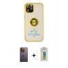 MARSİLYAN™- iPhone 12 Pro Max Kılıf Yörünge Çizgi - Siyah Polymer Nano Ekran Koruyucu + Neon Fosforlu Kamera Lens - SI