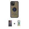 MARSİLYAN™- iPhone 12 Pro Max Kılıf Yörünge Çizgi - Siyah Polymer Nano Ekran Koruyucu + Neon Fosforlu Kamera Lens - SI
