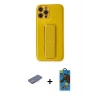MARSİLYAN™- iPhone 12 Pro Max Kılıf Yörünge Yansıma - Siyah 18D Cam Ekran Koruyucu + Renkli Kamera Lens Koruma Cam - PE