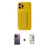 MARSİLYAN™- iPhone 12 Pro Max Kılıf Yörünge Yansıma - Siyah 20D Premium Cam Ekran Koruyucu + Neon Fosforlu Kamera Lens - TU