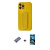 MARSİLYAN™- iPhone 12 Pro Max Kılıf Yörünge Yansıma - Siyah 34D Izgaralı Cam + Metal Kamera Lens Koruma Cam - GD