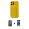 MARSİLYAN™- iPhone 12 Pro Max Kılıf Yörünge Yansıma - Siyah 34D Izgaralı Cam + Neon Fosforlu Kamera Lens - BZ