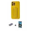 MARSİLYAN™- iPhone 12 Pro Max Kılıf Yörünge Yansıma - Siyah 34D Izgaralı Cam + Renkli Kamera Lens Koruma Cam - SI