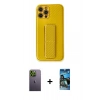MARSİLYAN™- iPhone 12 Pro Max Kılıf Yörünge Yansıma - Siyah 34D Izgaralı Cam + Neon Fosforlu Kamera Lens - YL
