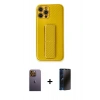 MARSİLYAN™- iPhone 12 Pro Max Kılıf Yörünge Yansıma - Siyah 3D Antistatik Hayalet Cam Ekran Koruyucu + Neon Fosforlu Kamera Lens - SI