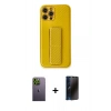 MARSİLYAN™- iPhone 12 Pro Max Kılıf Yörünge Yansıma - Siyah 3D Antistatik Hayalet Cam Ekran Koruyucu + Neon Fosforlu Kamera Lens - YL