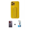 MARSİLYAN™- iPhone 12 Pro Max Kılıf Yörünge Yansıma - Siyah 5D Eko Cam Ekran Koruyucu + Neon Fosforlu Kamera Lens - TU