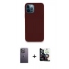 MARSİLYAN™- iPhone 12 Pro Max Kılıf Zirve Modern Özel Seri - Şeffaf Temperli Cam Ekran Koruyucu + Beyaz Neon Fosforlu Kamera Lens
