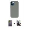 MARSİLYAN™- iPhone 12 Pro Max Kılıf Zirve Modern Özel Seri - Şeffaf Temperli Cam Ekran Koruyucu + Yeşil Neon Fosforlu Kamera Lens