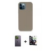 MARSİLYAN™- iPhone 12 Pro Max Kılıf Zirve Modern Özel Seri - Şeffaf Temperli Cam Ekran Koruyucu + Yeşil Neon Fosforlu Kamera Lens