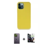 MARSİLYAN™- iPhone 12 Pro Max Kılıf Zirve Modern Özel Seri - Şeffaf Temperli Cam Ekran Koruyucu + Yeşil Neon Fosforlu Kamera Lens