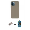 MARSİLYAN™- iPhone 12 Pro Max Kılıf Zirve Modern Özel Seri - Siyah 18D Cam Ekran Koruyucu + Sierra Blue Shine Kamera Lens Koruma Cam
