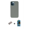 MARSİLYAN™- iPhone 12 Pro Max Kılıf Zirve Modern Özel Seri - Siyah 18D Cam Ekran Koruyucu + Sierra Blue Shine Kamera Lens Koruma Cam